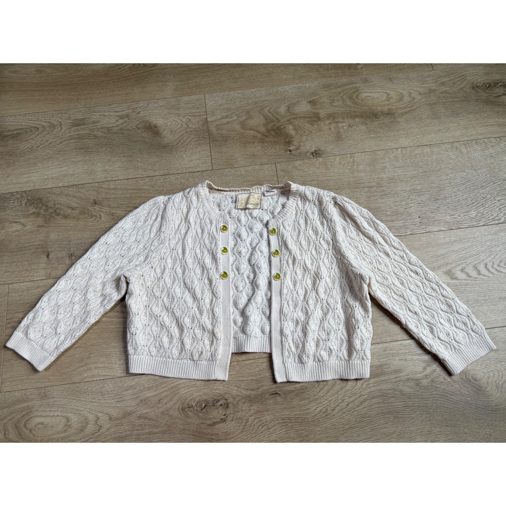 EUC Anthropologie Guinevere Cottagecore Ivory Knit Lemon Button Sweater Size M